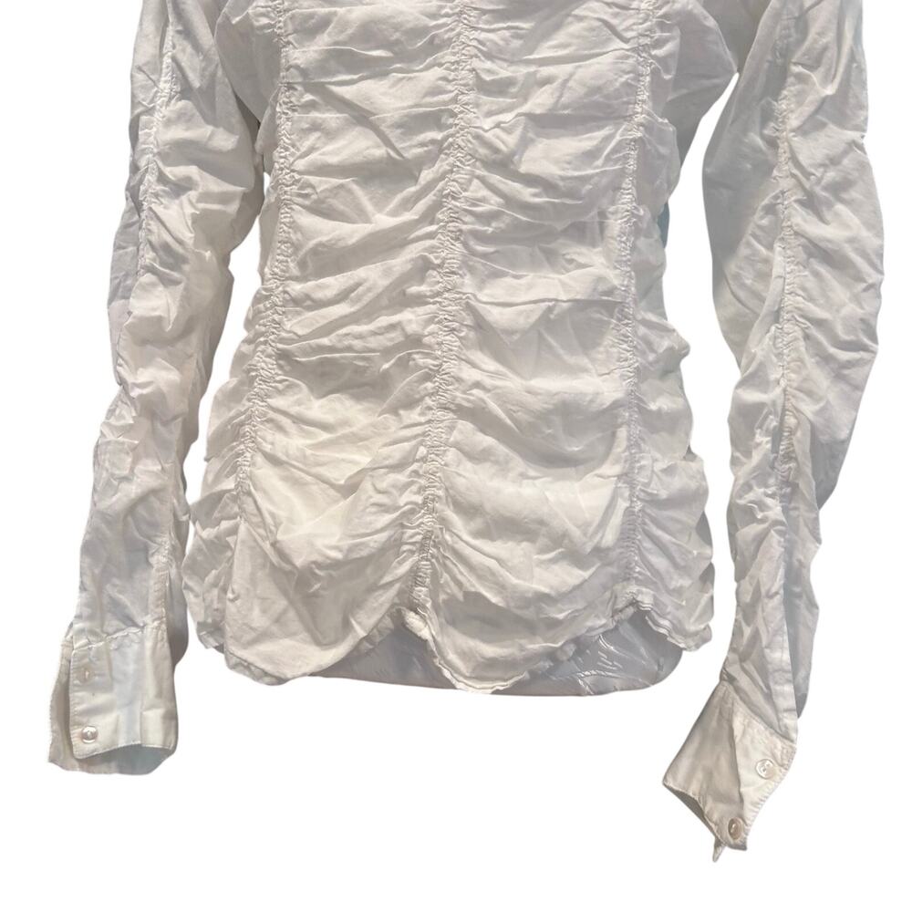 Y2K White Ruched Cotton Button Down Shirt Long Sleeve Fitted Coquette Sz M - Picture 15 of 16
